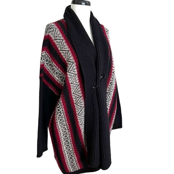 J Jill Blanket Aztec Cardigan Womens M L Wool Blend Long Sweater Western Boho - Picture 8 of 12